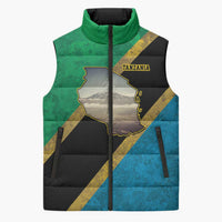Kilimanjaro Tanzania Sleeveless Puffer Jacket Grunge Flag Map of Tanzania - Wonder Print Shop