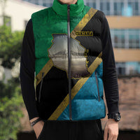 Kilimanjaro Tanzania Sleeveless Puffer Jacket Grunge Flag Map of Tanzania - Wonder Print Shop