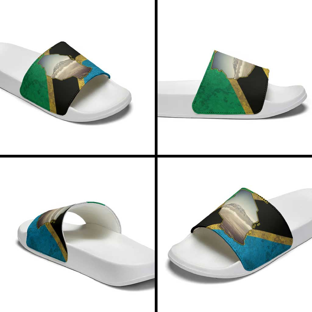 Kilimanjaro Tanzania Slide Sandals Grunge Flag Map of Tanzania - Wonder Print Shop