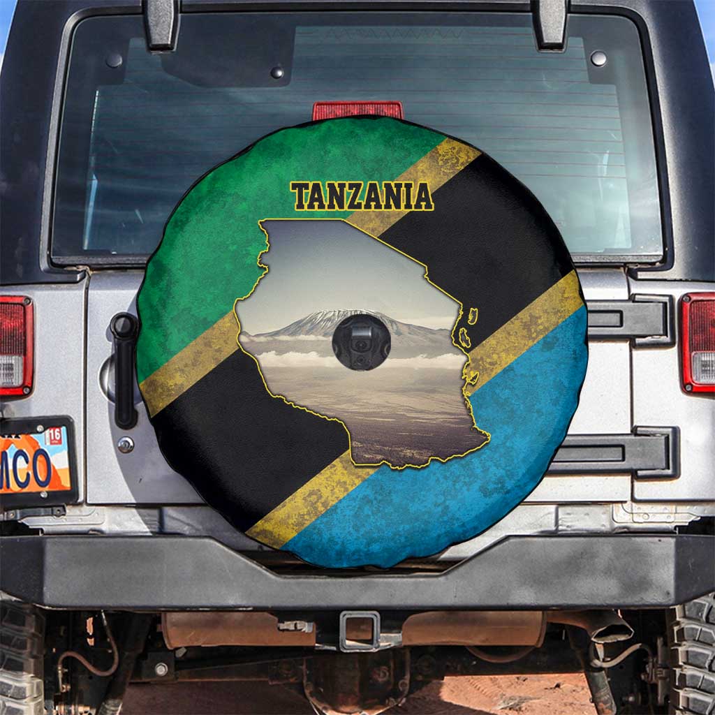 Kilimanjaro Tanzania Spare Tire Cover Grunge Flag Map of Tanzania - Wonder Print Shop