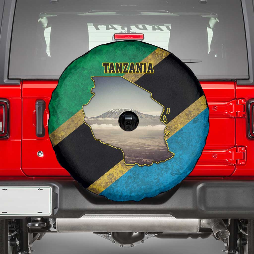 Kilimanjaro Tanzania Spare Tire Cover Grunge Flag Map of Tanzania - Wonder Print Shop