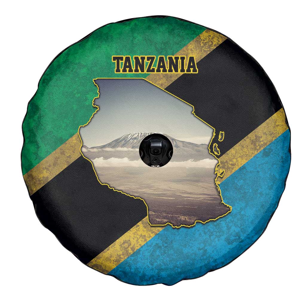 Kilimanjaro Tanzania Spare Tire Cover Grunge Flag Map of Tanzania - Wonder Print Shop
