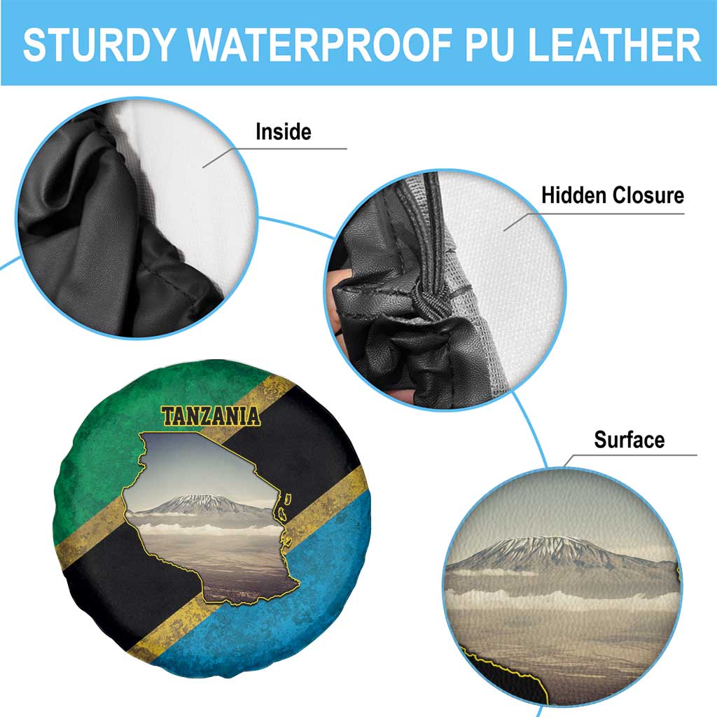 Kilimanjaro Tanzania Spare Tire Cover Grunge Flag Map of Tanzania - Wonder Print Shop