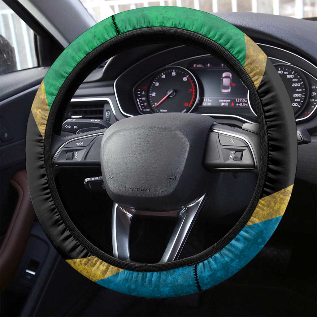 Kilimanjaro Tanzania Steering Wheel Cover Grunge Flag Map of Tanzania - Wonder Print Shop