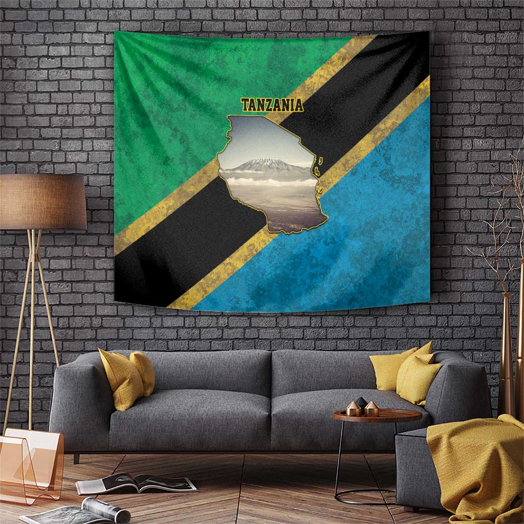 Kilimanjaro Tanzania Tapestry Grunge Flag Map of Tanzania - Wonder Print Shop