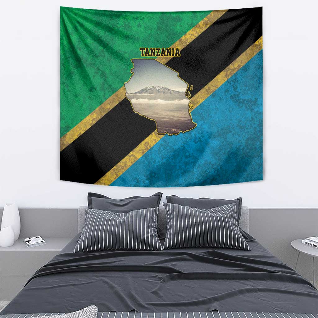 Kilimanjaro Tanzania Tapestry Grunge Flag Map of Tanzania - Wonder Print Shop