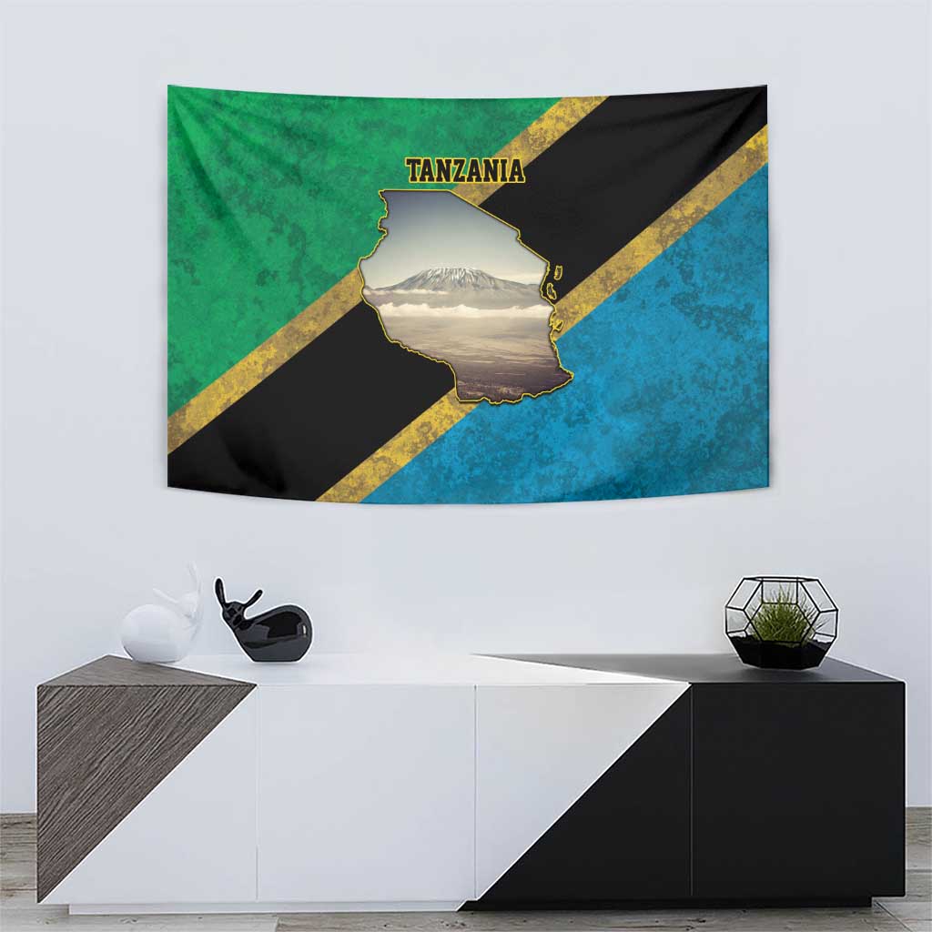 Kilimanjaro Tanzania Tapestry Grunge Flag Map of Tanzania - Wonder Print Shop