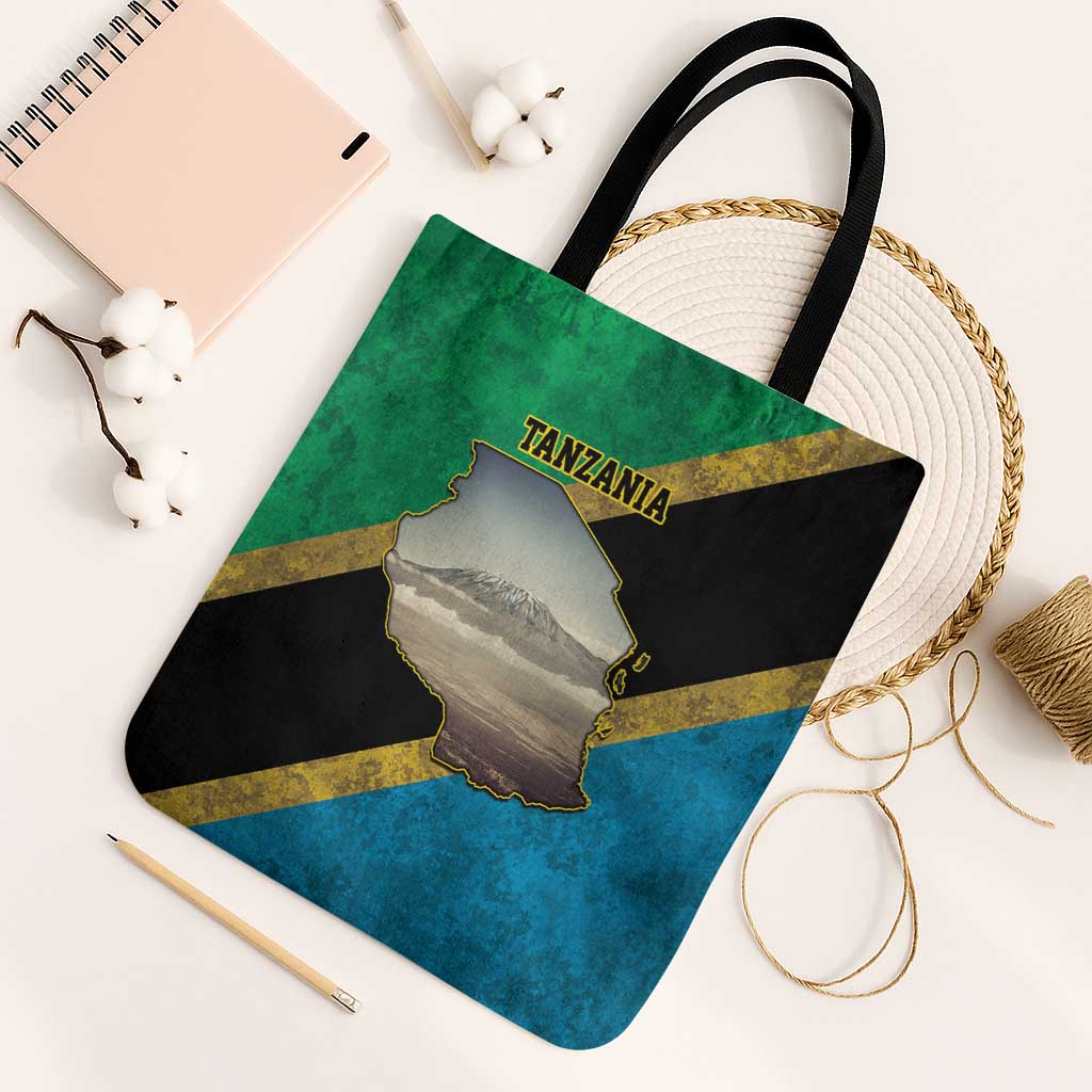 Kilimanjaro Tanzania Tote Bag Grunge Flag Map of Tanzania - Wonder Print Shop
