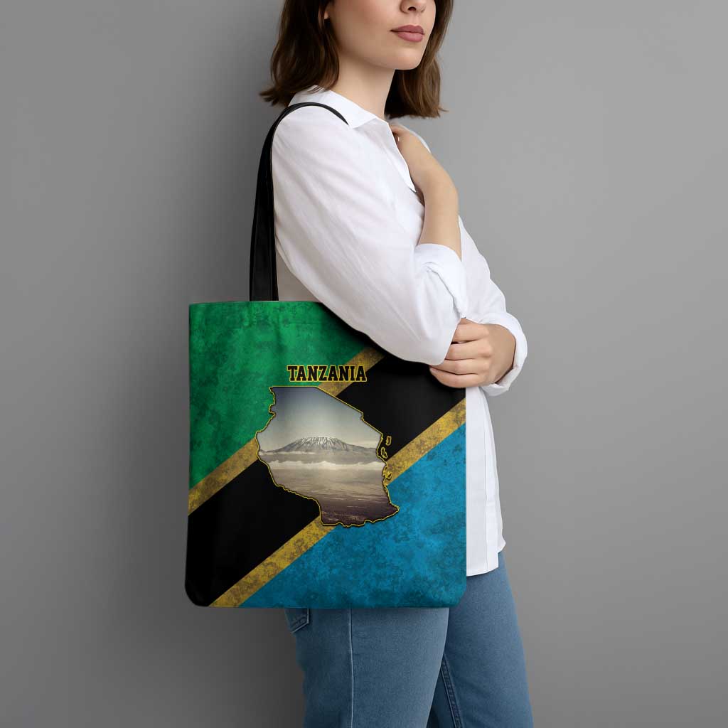 Kilimanjaro Tanzania Tote Bag Grunge Flag Map of Tanzania - Wonder Print Shop