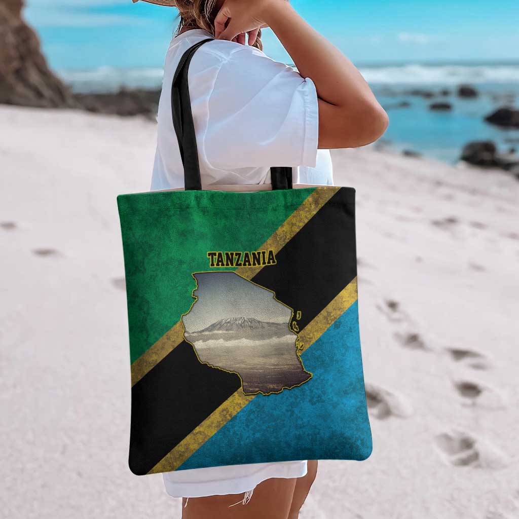Kilimanjaro Tanzania Tote Bag Grunge Flag Map of Tanzania - Wonder Print Shop