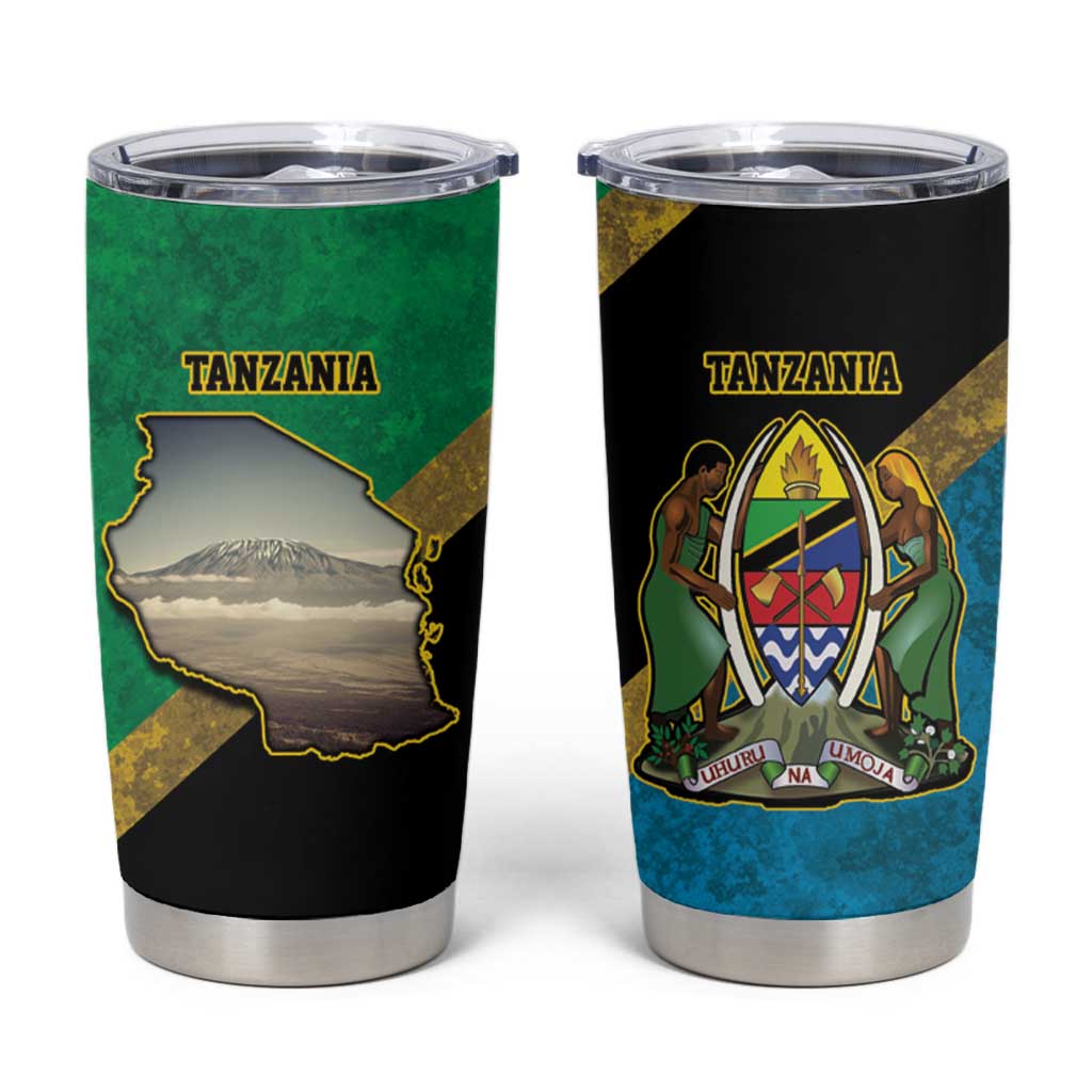 Kilimanjaro Tanzania Tumbler Cup Grunge Flag Map of Tanzania - Wonder Print Shop