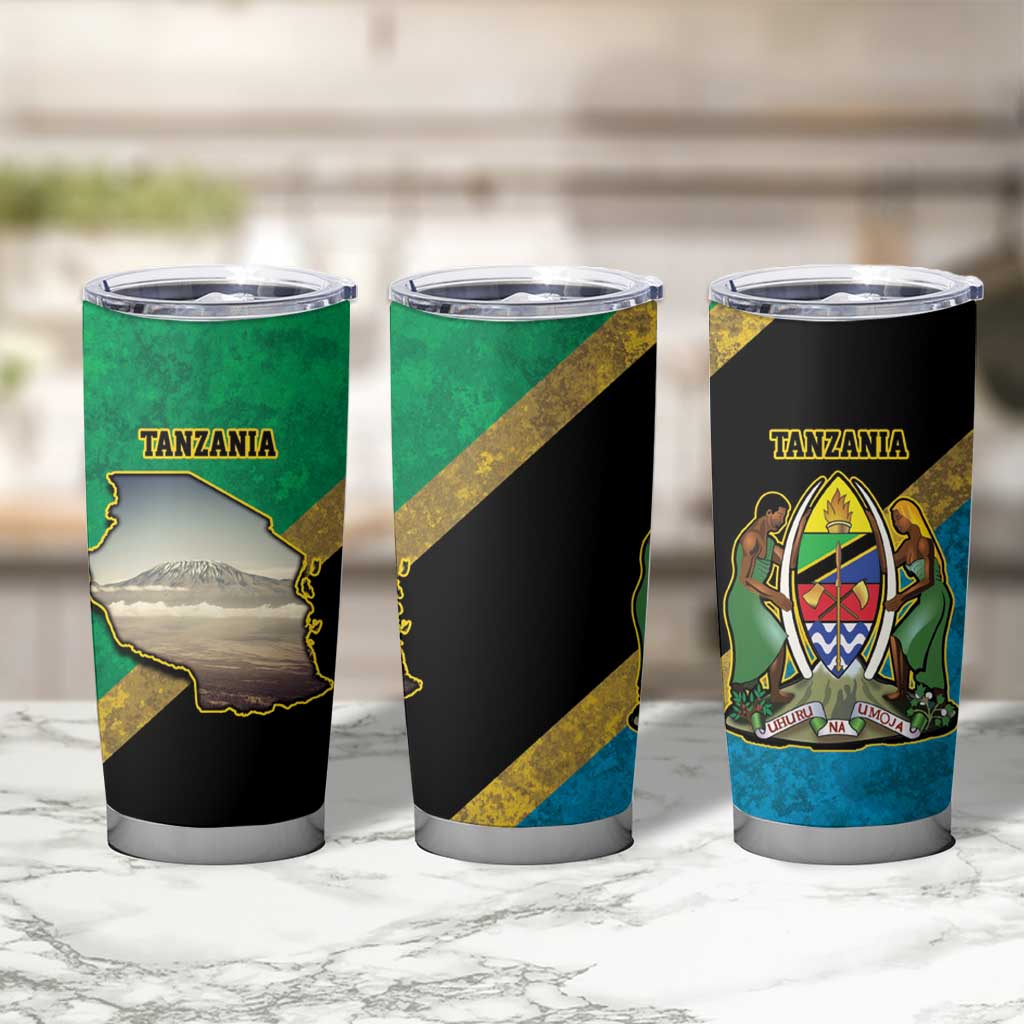 Kilimanjaro Tanzania Tumbler Cup Grunge Flag Map of Tanzania - Wonder Print Shop