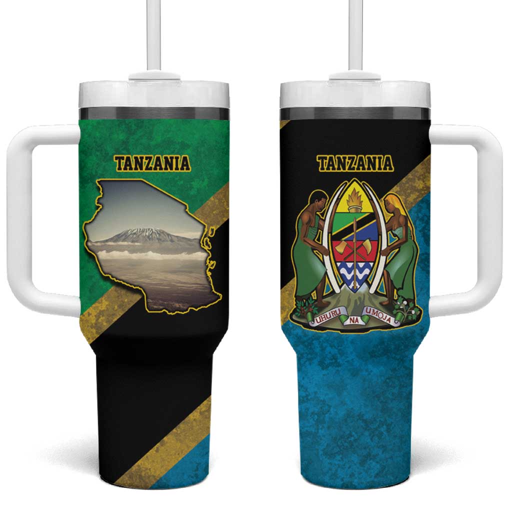 Kilimanjaro Tanzania Tumbler With Handle Grunge Flag Map of Tanzania - Wonder Print Shop