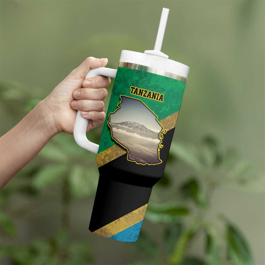 Kilimanjaro Tanzania Tumbler With Handle Grunge Flag Map of Tanzania - Wonder Print Shop