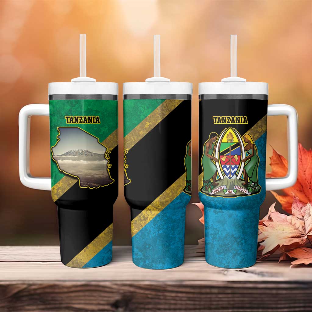 Kilimanjaro Tanzania Tumbler With Handle Grunge Flag Map of Tanzania - Wonder Print Shop
