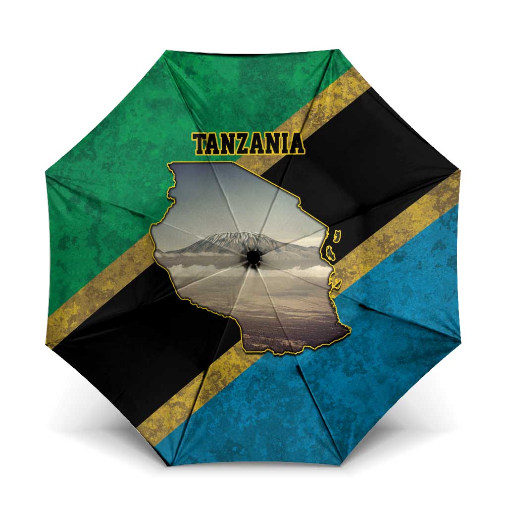 Kilimanjaro Tanzania Umbrella Grunge Flag Map of Tanzania - Wonder Print Shop