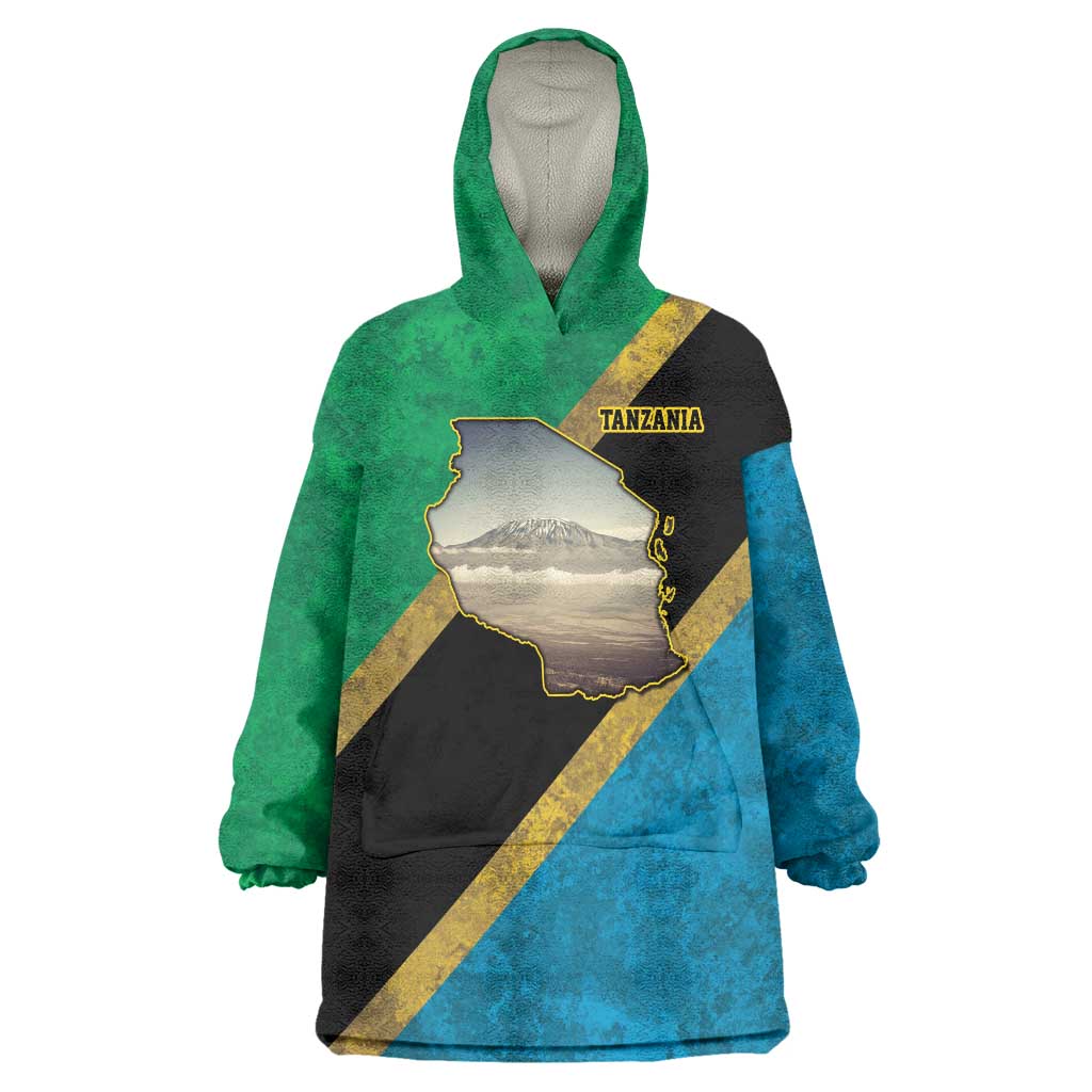 Kilimanjaro Tanzania Wearable Blanket Hoodie Grunge Flag Map of Tanzania - Wonder Print Shop