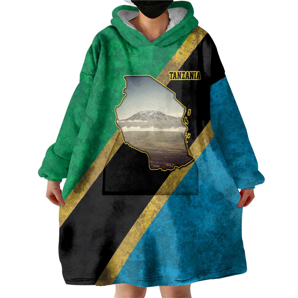 Kilimanjaro Tanzania Wearable Blanket Hoodie Grunge Flag Map of Tanzania - Wonder Print Shop