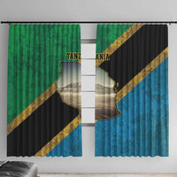 Kilimanjaro Tanzania Window Curtain Grunge Flag Map of Tanzania - Wonder Print Shop