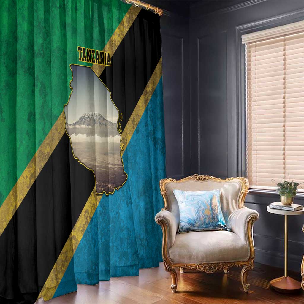 Kilimanjaro Tanzania Window Curtain Grunge Flag Map of Tanzania - Wonder Print Shop