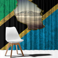 Kilimanjaro Tanzania Window Curtain Grunge Flag Map of Tanzania - Wonder Print Shop