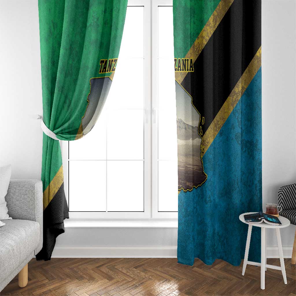 Kilimanjaro Tanzania Window Curtain Grunge Flag Map of Tanzania - Wonder Print Shop