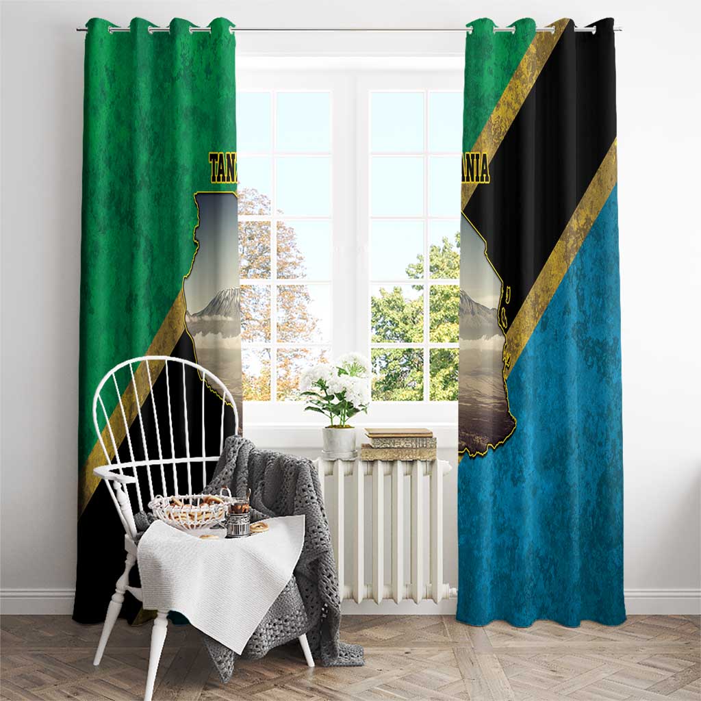 Kilimanjaro Tanzania Window Curtain Grunge Flag Map of Tanzania - Wonder Print Shop