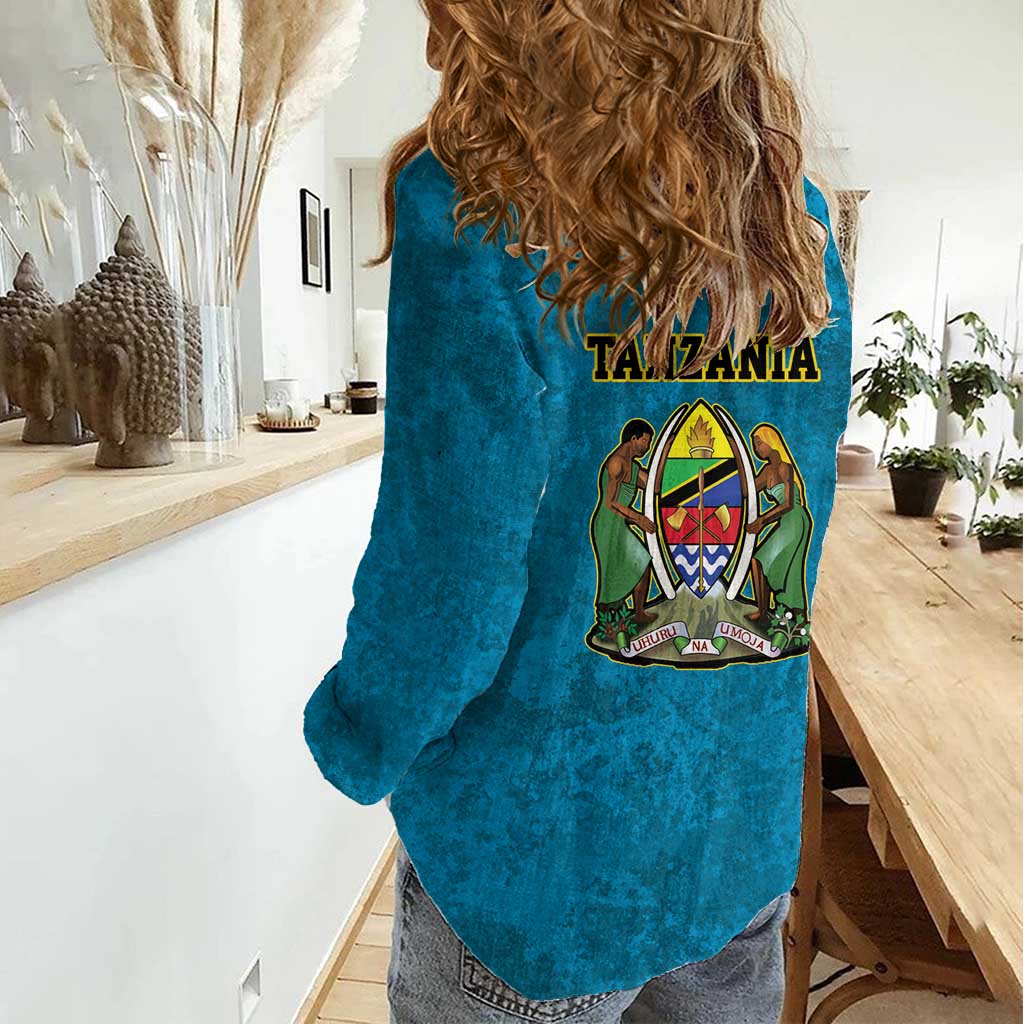 Kilimanjaro Tanzania Women Casual Shirt Grunge Flag Map of Tanzania - Wonder Print Shop