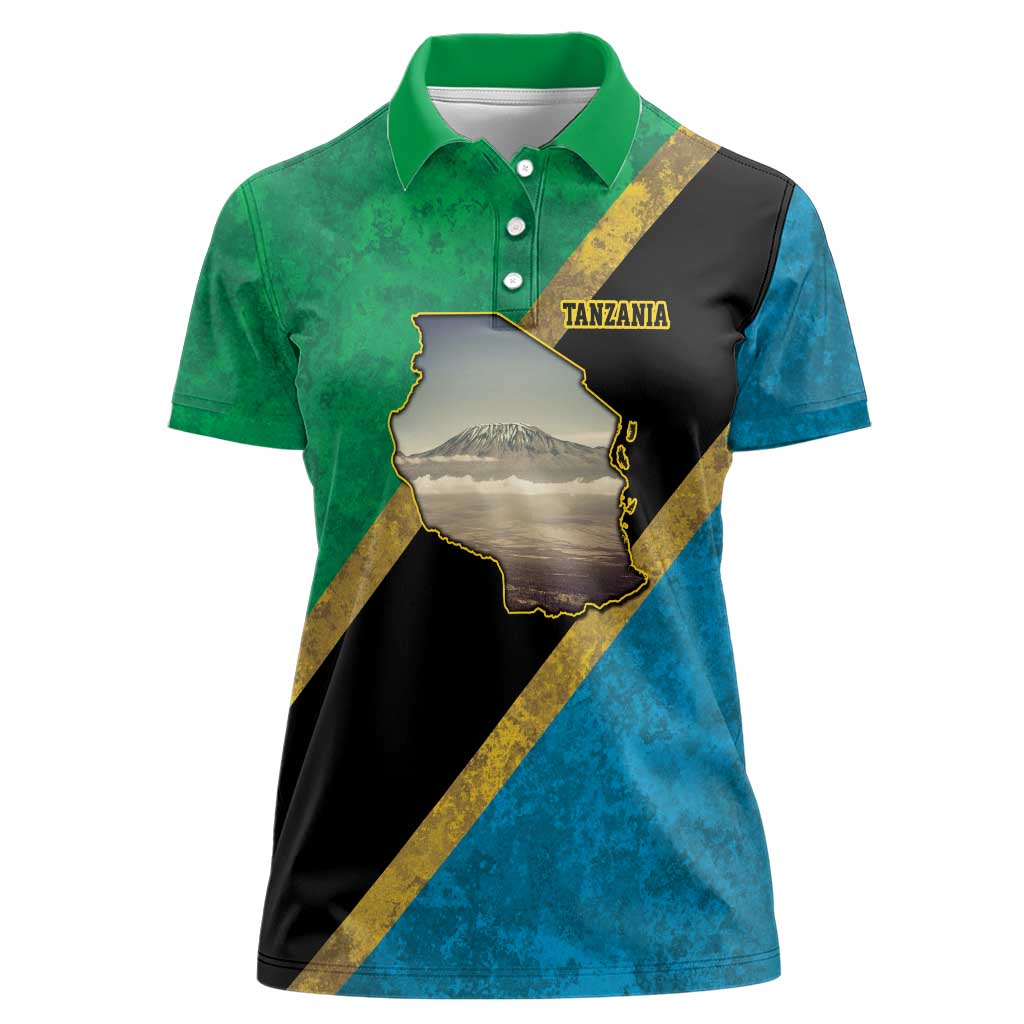 Kilimanjaro Tanzania Women Polo Shirt Grunge Flag Map of Tanzania - Wonder Print Shop