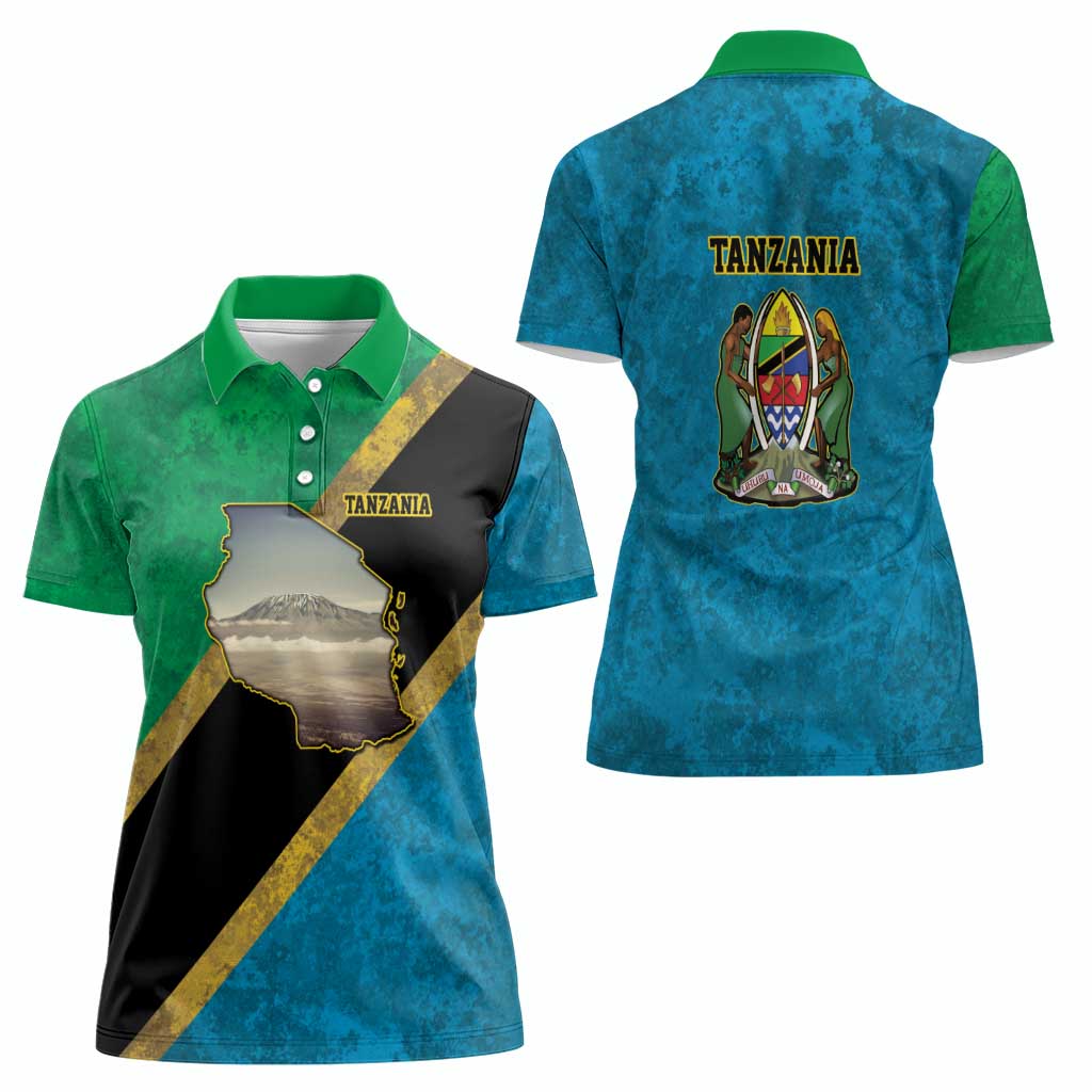 Kilimanjaro Tanzania Women Polo Shirt Grunge Flag Map of Tanzania - Wonder Print Shop