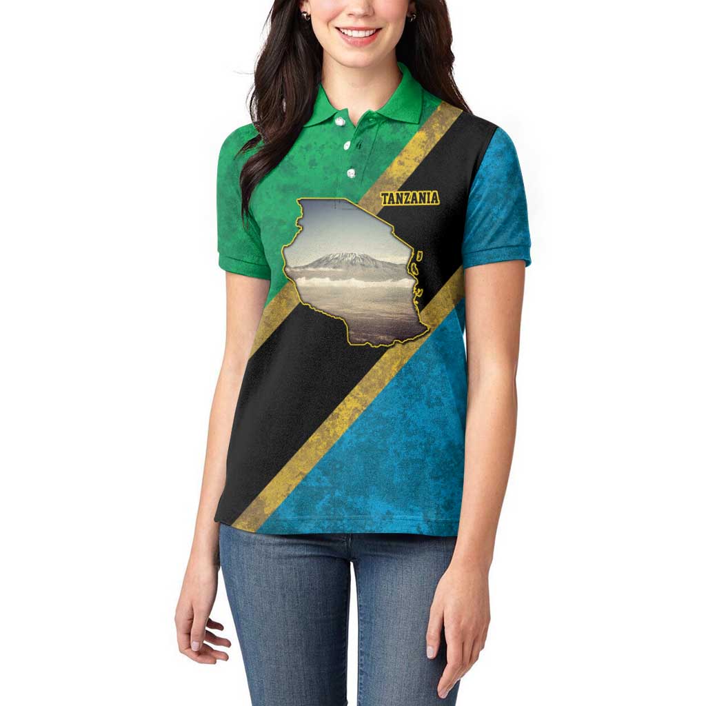 Kilimanjaro Tanzania Women Polo Shirt Grunge Flag Map of Tanzania - Wonder Print Shop