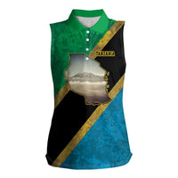 Kilimanjaro Tanzania Women Sleeveless Polo Shirt Grunge Flag Map of Tanzania - Wonder Print Shop