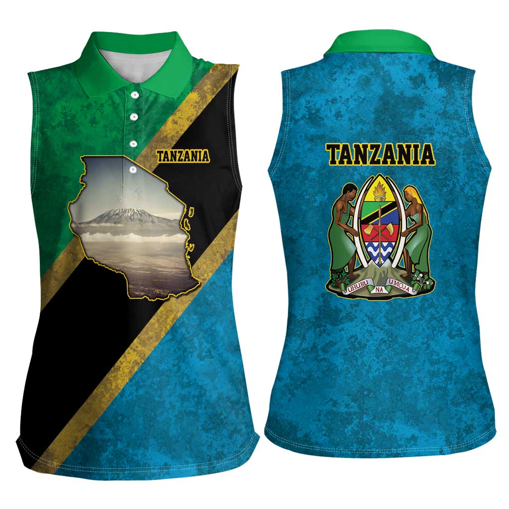 Kilimanjaro Tanzania Women Sleeveless Polo Shirt Grunge Flag Map of Tanzania - Wonder Print Shop