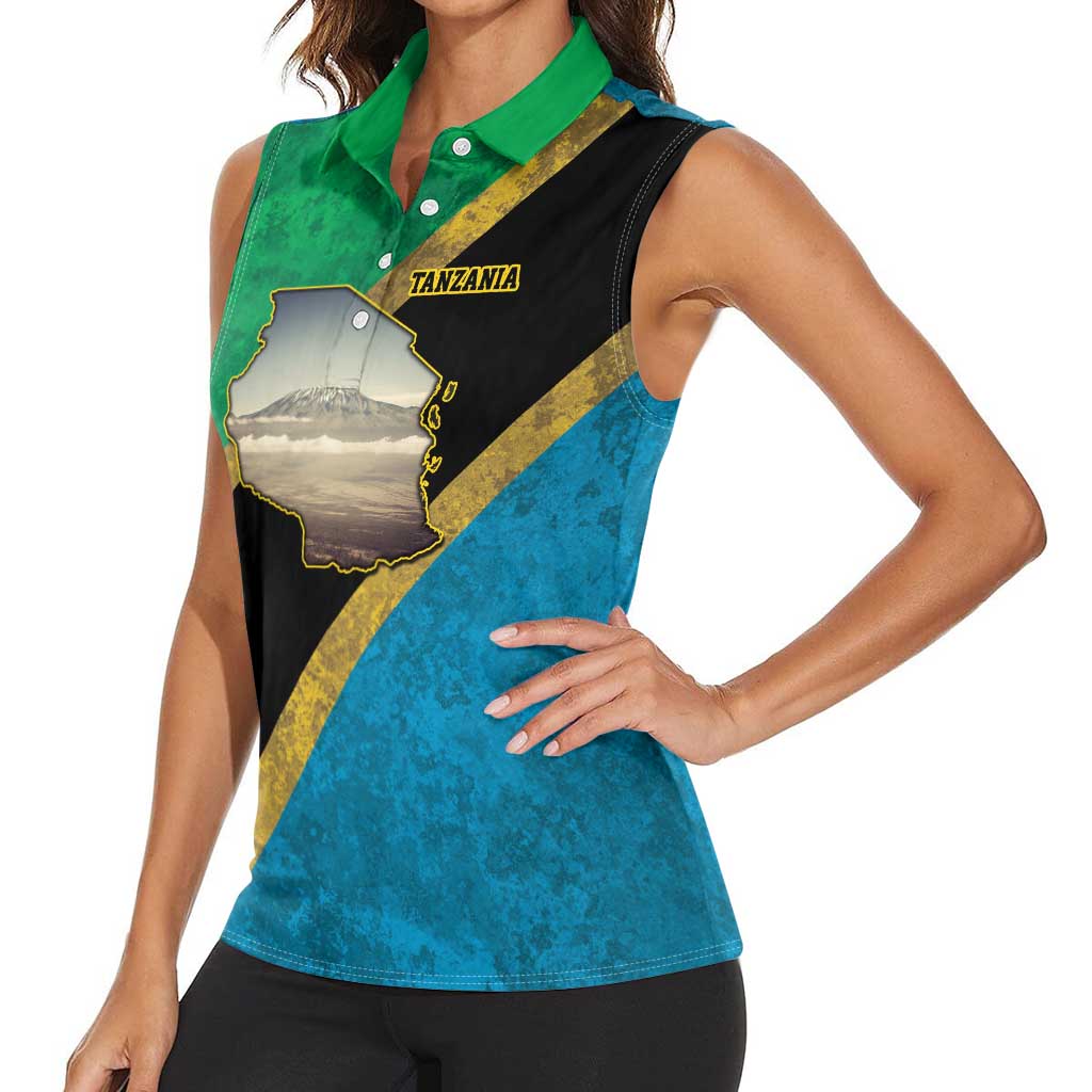 Kilimanjaro Tanzania Women Sleeveless Polo Shirt Grunge Flag Map of Tanzania - Wonder Print Shop