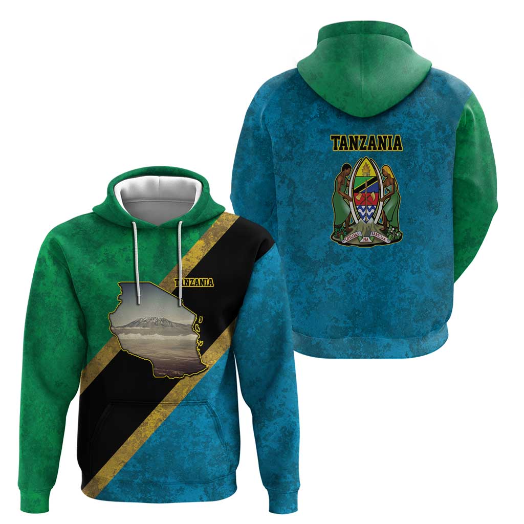 Kilimanjaro Tanzania Zip Hoodie Grunge Flag Map of Tanzania - Wonder Print Shop