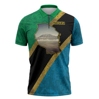 Kilimanjaro Tanzania Zipper Polo Shirt Grunge Flag Map of Tanzania - Wonder Print Shop