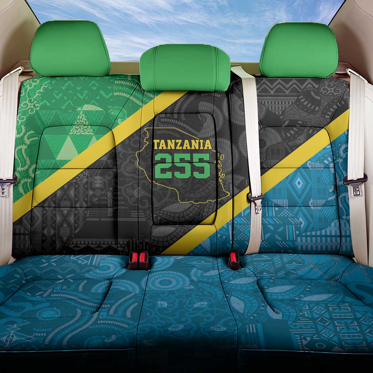 Tanzania 255 Back Car Seat Cover African Mix Pattern Flag Motif - Wonder Print Shop