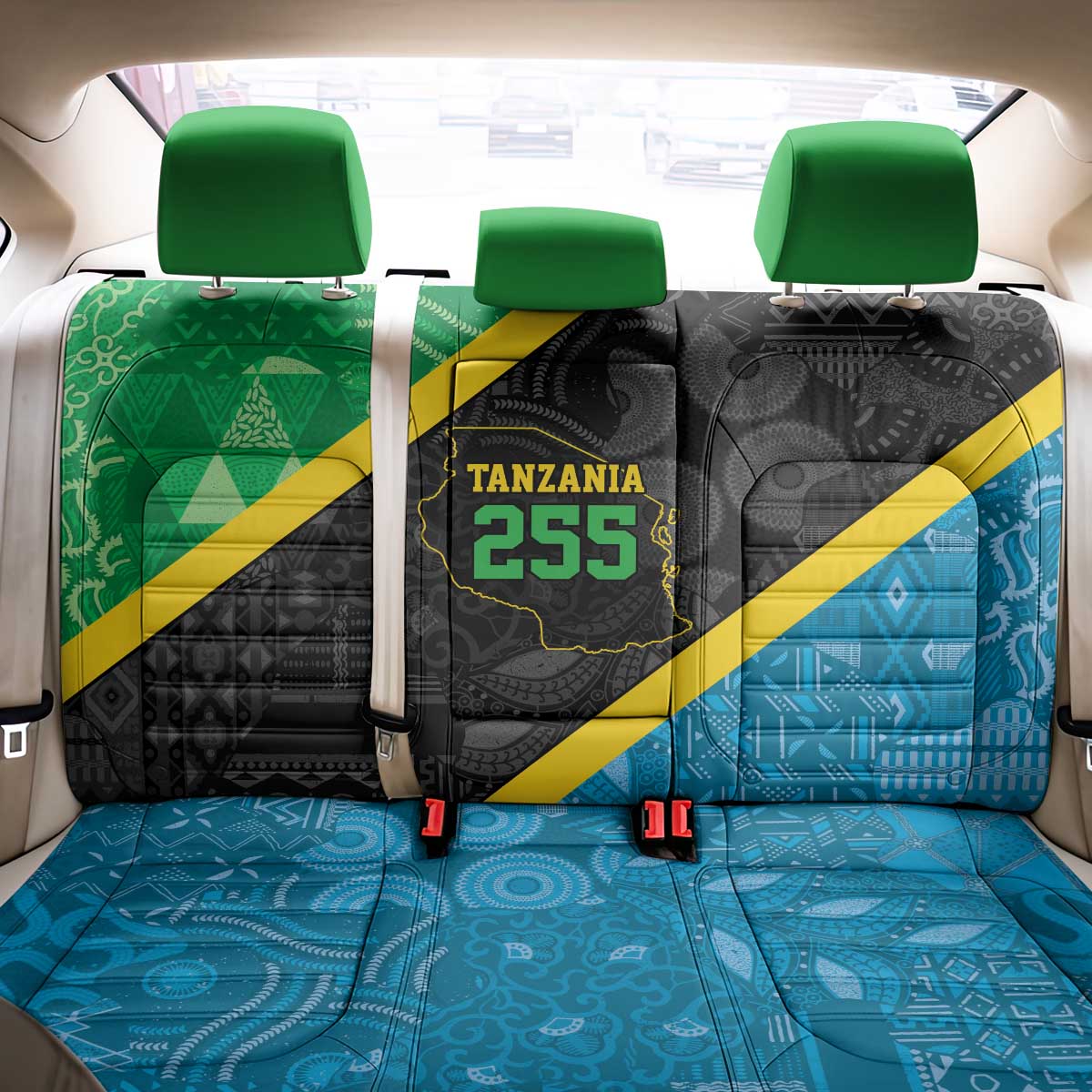 Tanzania 255 Back Car Seat Cover African Mix Pattern Flag Motif - Wonder Print Shop