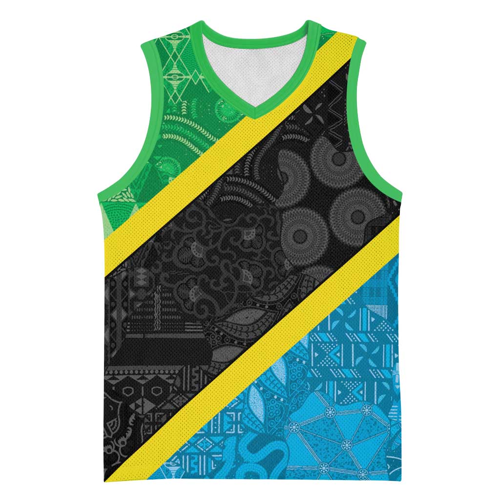Tanzania 255 Basketball Jersey African Mix Pattern Flag Motif - Wonder Print Shop