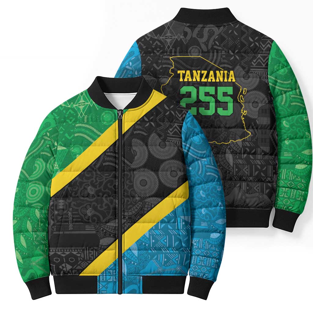 Tanzania 255 Bomber Puffer Jacket African Mix Pattern Flag Motif - Wonder Print Shop