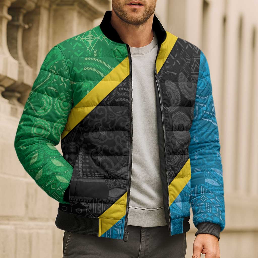 Tanzania 255 Bomber Puffer Jacket African Mix Pattern Flag Motif - Wonder Print Shop