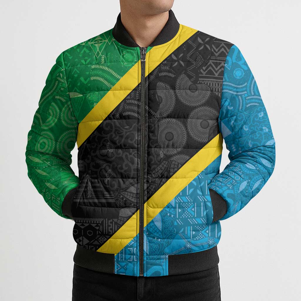 Tanzania 255 Bomber Puffer Jacket African Mix Pattern Flag Motif - Wonder Print Shop