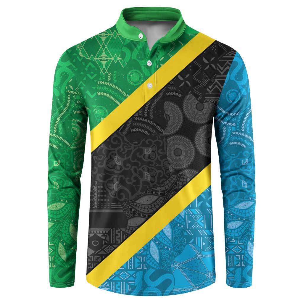 Tanzania 255 Button Sweatshirt African Mix Pattern Flag Motif - Wonder Print Shop