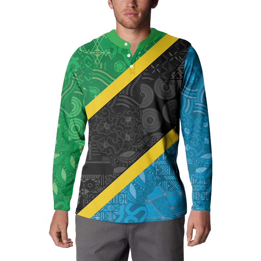 Tanzania 255 Button Sweatshirt African Mix Pattern Flag Motif - Wonder Print Shop