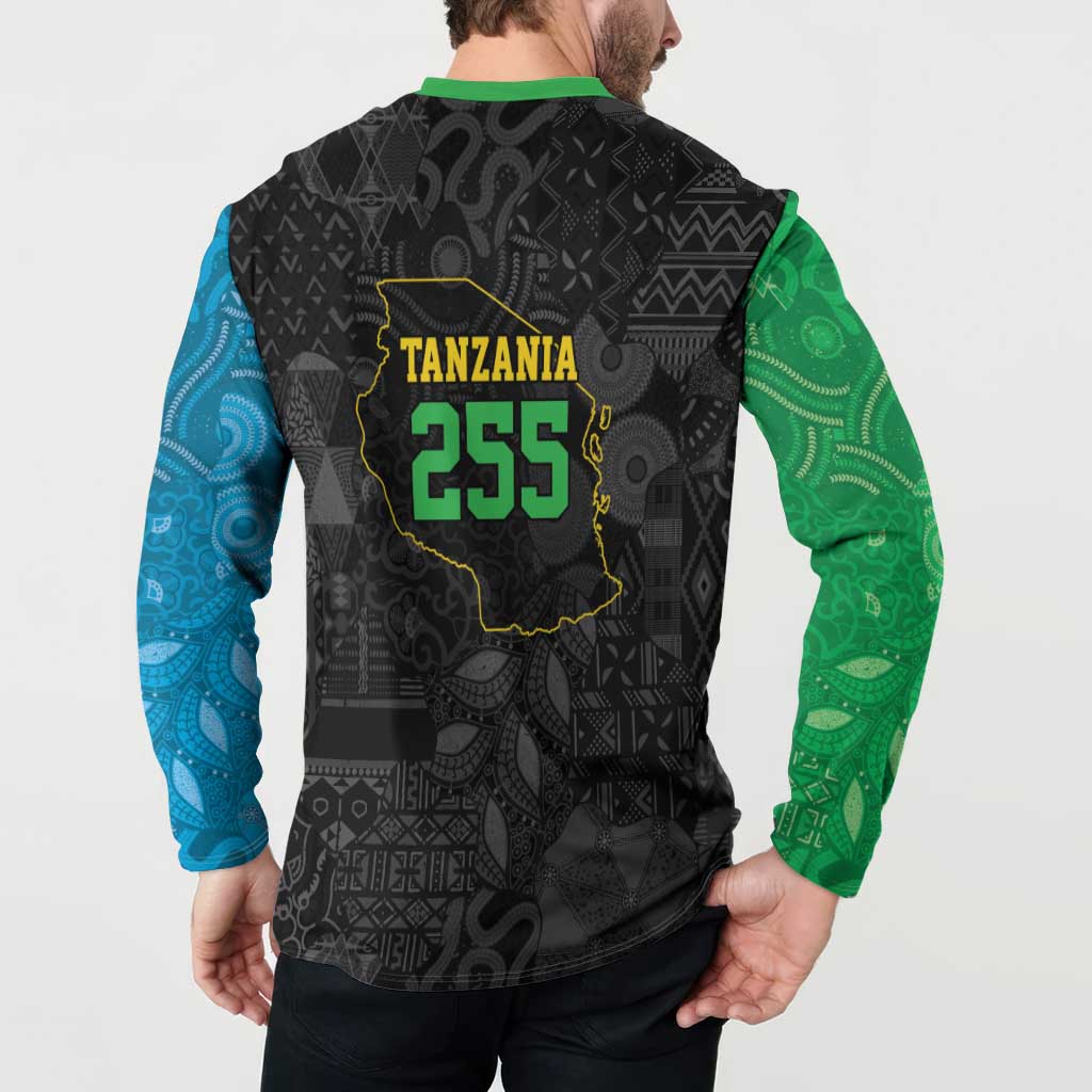 Tanzania 255 Button Sweatshirt African Mix Pattern Flag Motif - Wonder Print Shop