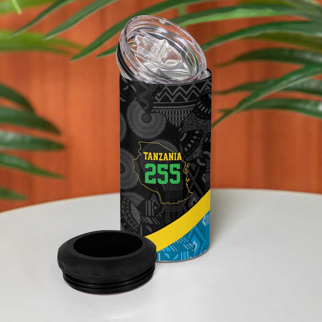Tanzania 255 4 in 1 Can Cooler Tumbler African Mix Pattern Flag Motif - Wonder Print Shop