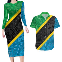 Tanzania 255 Couples Matching Long Sleeve Bodycon Dress and Hawaiian Shirt African Mix Pattern Flag Motif - Wonder Print Shop