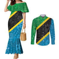 Tanzania 255 Couples Matching Mermaid Dress and Long Sleeve Button Shirt African Mix Pattern Flag Motif - Wonder Print Shop