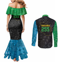 Tanzania 255 Couples Matching Mermaid Dress and Long Sleeve Button Shirt African Mix Pattern Flag Motif - Wonder Print Shop