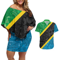 Tanzania 255 Couples Matching Off Shoulder Short Dress and Hawaiian Shirt African Mix Pattern Flag Motif - Wonder Print Shop
